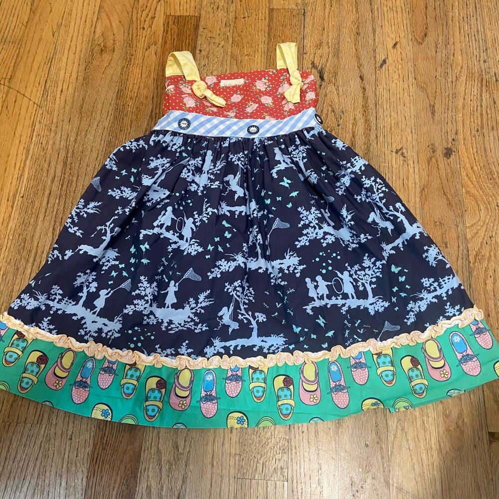 Matilda Jane Girls 6 Mixed Print Silhouette and Floral Ruffle Dress